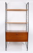 Ladderax shelf unit, the black metal ladder form ends with six cross bars, two teak shelves and fall