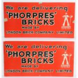 Two cardboard advertising signs "We are delivering 'PHORPRES BRICKS MADE BY LONDON BRICK COMPANY