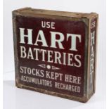 Hart Batteries advertising light box, the glazed front in red with the text USE HART BATTERIES