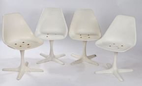 Maurice Burke for Arkana, a set of four tulip chairs, with petal form tapering backs and dished