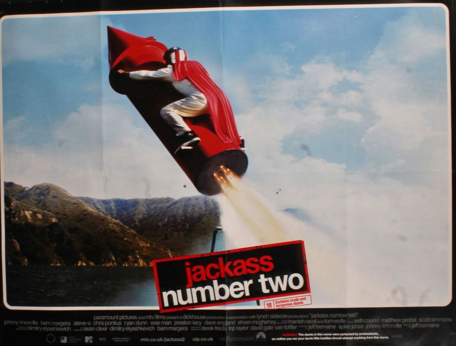 Jackass Number Two, British Quad poster, starring Johnny Knoxville, Bam Margera, Wee Man, Steve-O