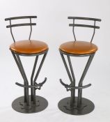 Pair of Morris Contract Furniture "Splash" stools, the curved metal rail backs above circular