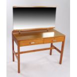 Mid 20th Century teak dressing table, the rectangular mirror above a base with two frieze drawers,