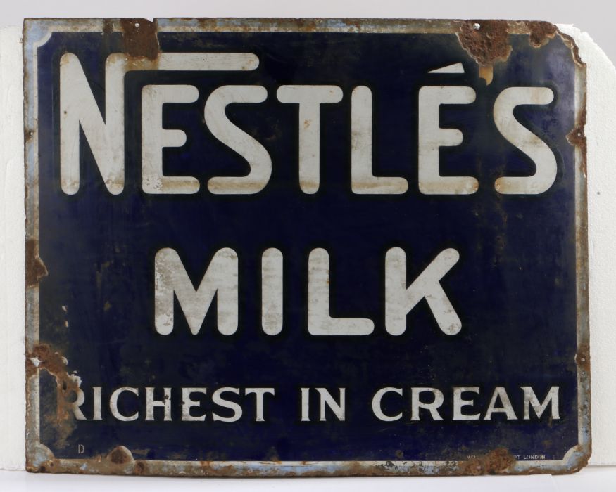 Enamel advertising sign, "NESTLE MILK, RICHEST IN CREAM", 76cm x 61cm