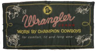 Wrangler Jeans advertising banner, Wrangler, Worn by Champion Cowboys, for comfort, fit and long