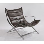 Mid 20th Century Bauhaus style brown leather and chrome armchair, the stitched upholstered back with