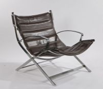 Mid 20th Century Bauhaus style brown leather and chrome armchair, the stitched upholstered back with