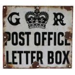Enamel sign, the white ground with black lettering "GR POST OFFICE LETTER BOX", with central