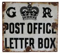 Enamel sign, the white ground with black lettering "GR POST OFFICE LETTER BOX", with central