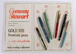 Conway Stewart advertising display board, mounted with six Conway Stewart pens - Dinkie No.570, No.