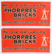 Two cardboard advertising signs "We are delivering 'PHORPRES' BRICKS MADE BY LONDON BRICK COMPANY