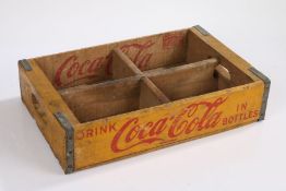 Chattanooga Cases yellow painted Coca-Cola bottle crate, inscribed "DRINK COCA-COLA IN BOTTLES", the