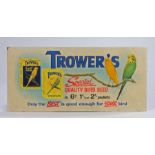 Cardboard advertising sign, "Trower's special quality bird seed in 6d 1' and 2' packets, only the