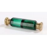 Victorian green glass and silver plate mounted scent bottle, the hinged cap opening to reveal an