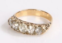 Diamond five stone set ring, with five diamonds to the head, the central diamond at approximately