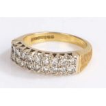 18 carat gold and diamond ring, set with 16 diamonds over two rows to the head, 5.2 grams, ring size