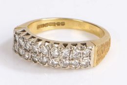 18 carat gold and diamond ring, set with 16 diamonds over two rows to the head, 5.2 grams, ring size