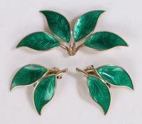 David Andersen, Norway, a silver and green enamel four-leaf brooch and earring set, marked D-A