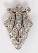 Art Deco diamond set clip, the fan shaped clip set with multiple round cut diamonds, 8.2 grams, 20mm