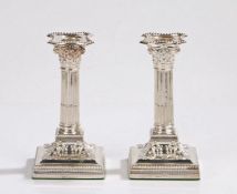 Pair of Victorian silver corinthian column candlesticks, Sheffield 1896, maker James Dixon & Sons,