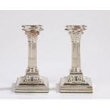 Pair of Victorian silver corinthian column candlesticks, Sheffield 1896, maker James Dixon & Sons,