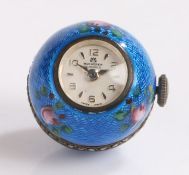 Bucherer orb form pendant watch, the signed white dial with Arabic and baton markers, the orb form
