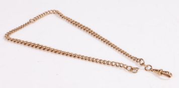 9 carat gold graduated watch chain, with clip end and central circular link, 42cm long, 30g