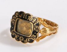 William IV 18 carat gold and enamel mourning ring, London 1847, with a vacant locket head and