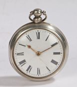 William IV silver pair cased open face pocket watch by Eaton of London, London 1835, the white