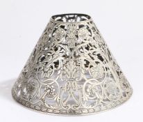 Unusual sterling silver lamp shade, Birmingham marks rubbed, of tapering form with pierced foliate