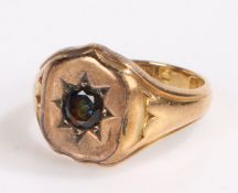 18 carat gold and sapphire ring, assayed for 1821 but with a replaced sapphire set head, 6.4