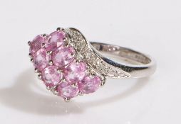 9 carat white gold ring, set with two rows of pink stones to the head, 2.3 grams, ring size J 1/2