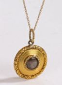 Victorian pendant, the circular pendant with a woven hair section to the centre and a scroll edge,