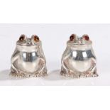 Matched pair of Elizabeth II silver novelty salt and pepper pots modelled as frogs, London 1967