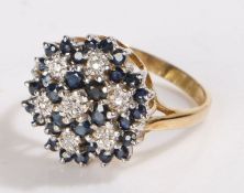 9 carat gold sapphire cluster ring, in the form of a flower head, 4.6 grams, ring size R