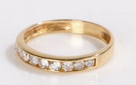 Diamond set ring, with nine diamonds set to the yellow metal shank, 2.4 grams, ring size P