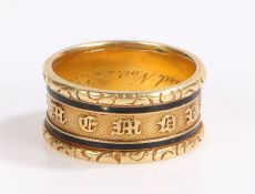 Victorian 18 carat gold mourning ring, assayed "Wm Peck died Nov. 22nd 1921. Aged 76", 12.2 grams,