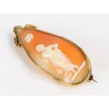 19th Century cameo brooch, carved depicting a figure of a maiden below a flower set within a