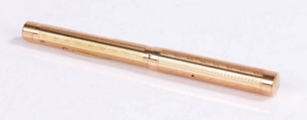 Swan Mabie Todd 9 carat gold fountain pen, with an engine turned case, 13cm long