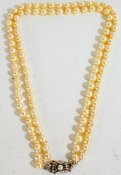 14 carat gold pearl necklace, with a double strand pearl necklace and gold clasp, 42cm long