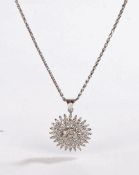 Indian white metal and diamond set pendant necklace, the pendant set with numerous diamonds to