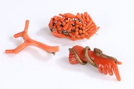 Victorian coral brooch, as a natural piece of coral, together with another coral brooch and a
