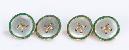 Pair of 9 carat gold and mother of pearl set cufflinks, the discs with a mother of pearl panel and a