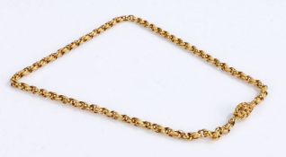 Yellow metal necklace, with a pierced scroll and star clasp attached to the chain links, 48.5cm