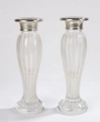 Pair of Elizabeth II silver mounted crystal candlesticks / vases, Sheffield, maker Carr's of