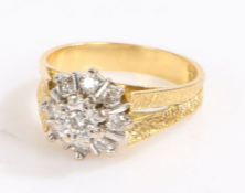 18 carat gold and diamond ring, diamonds are arranged in a cluster in the form of a flower, 4.6
