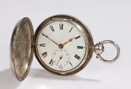George IV silver hunter pocket watch by Hawkins of Southampton, the case with vacant shield shaped