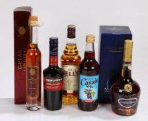Courvoisier V.S.O.P cognac, 70cl, 40% vol, Gelas armagnac, 35cl, 40% vol, Bells blended scotch