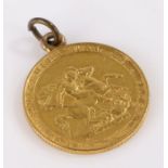 George III Sovereign, 1820, St George and the dragon, pendant mounted, 8.2 grams