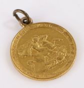 George III Sovereign, 1820, St George and the dragon, pendant mounted, 8.2 grams